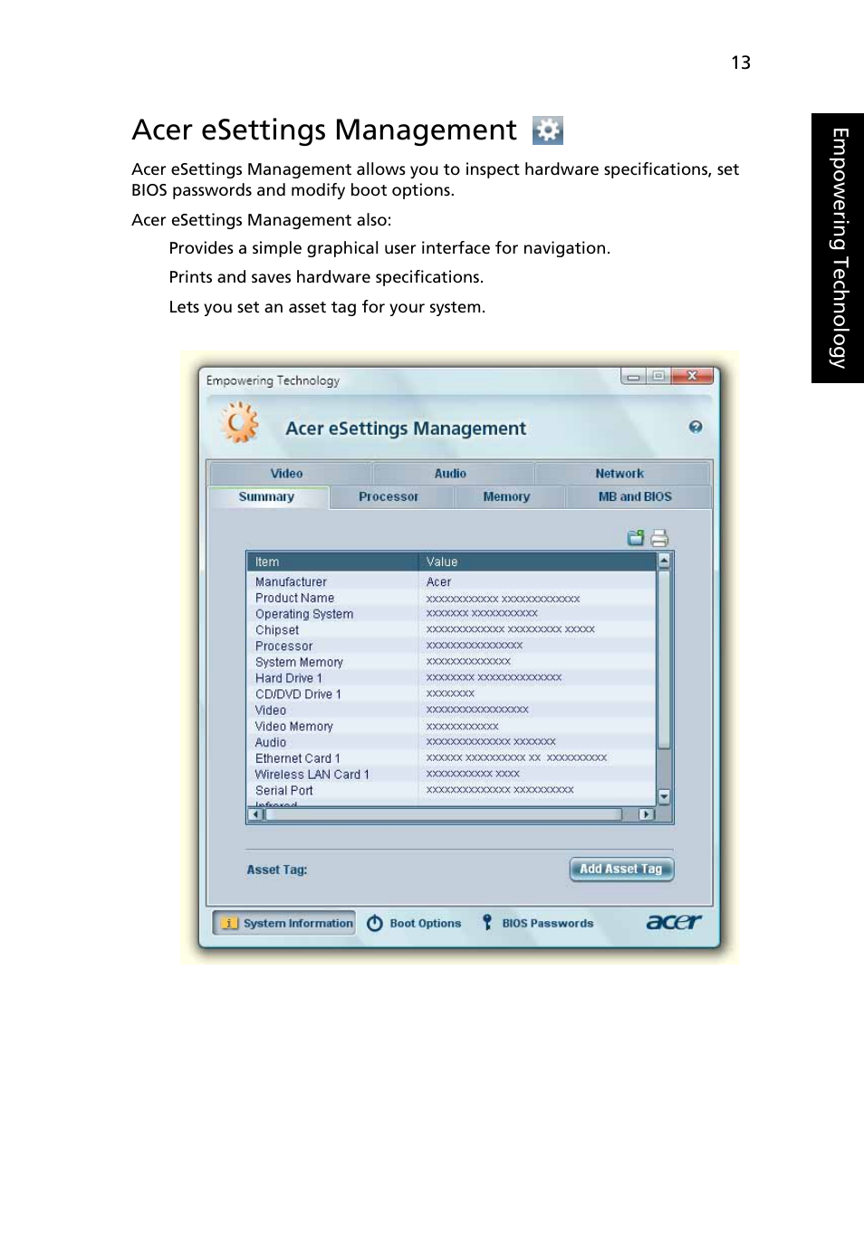 Acer esettings management | Acer Aspire 5580 User Manual | Page 33 / 126