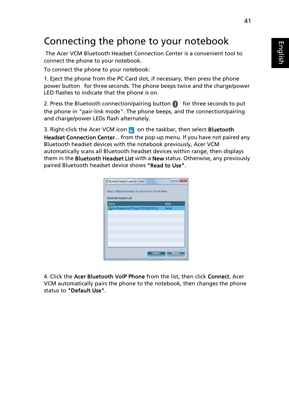 Connecting the phone to your notebook | Acer Aspire 5580 User Manual | Page 61 / 126