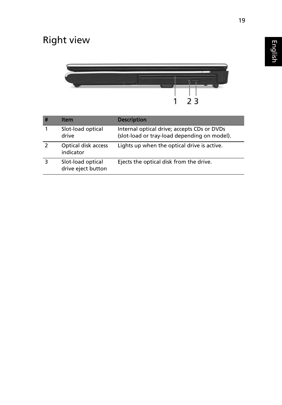 Right view | Acer Extensa 5510 User Manual | Page 37 / 123