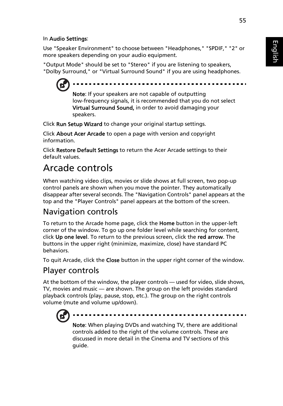 Arcade controls, Navigation controls, Player controls | Acer Extensa 5510 User Manual | Page 73 / 123