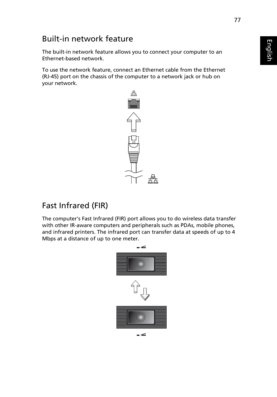 Built-in network feature, Fast infrared (fir) | Acer Extensa 5510 User Manual | Page 95 / 123