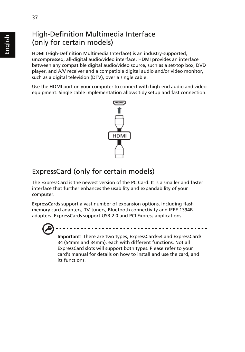 Expresscard (only for certain models) | Acer Aspire 7735ZG User Manual | Page 56 / 72