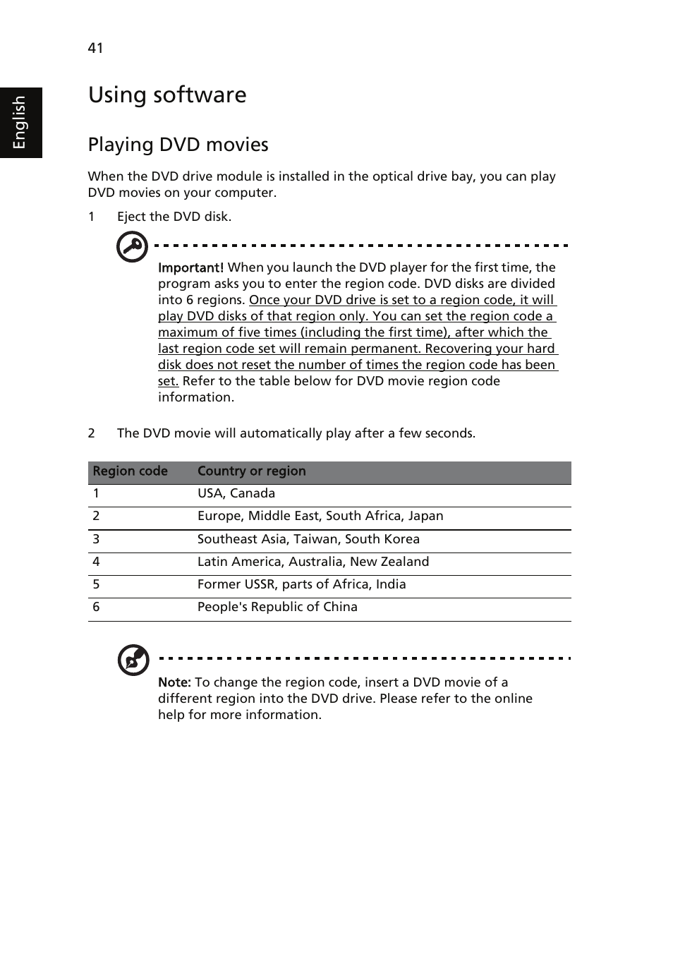 Using software, Playing dvd movies | Acer Aspire 7735ZG User Manual | Page 60 / 72