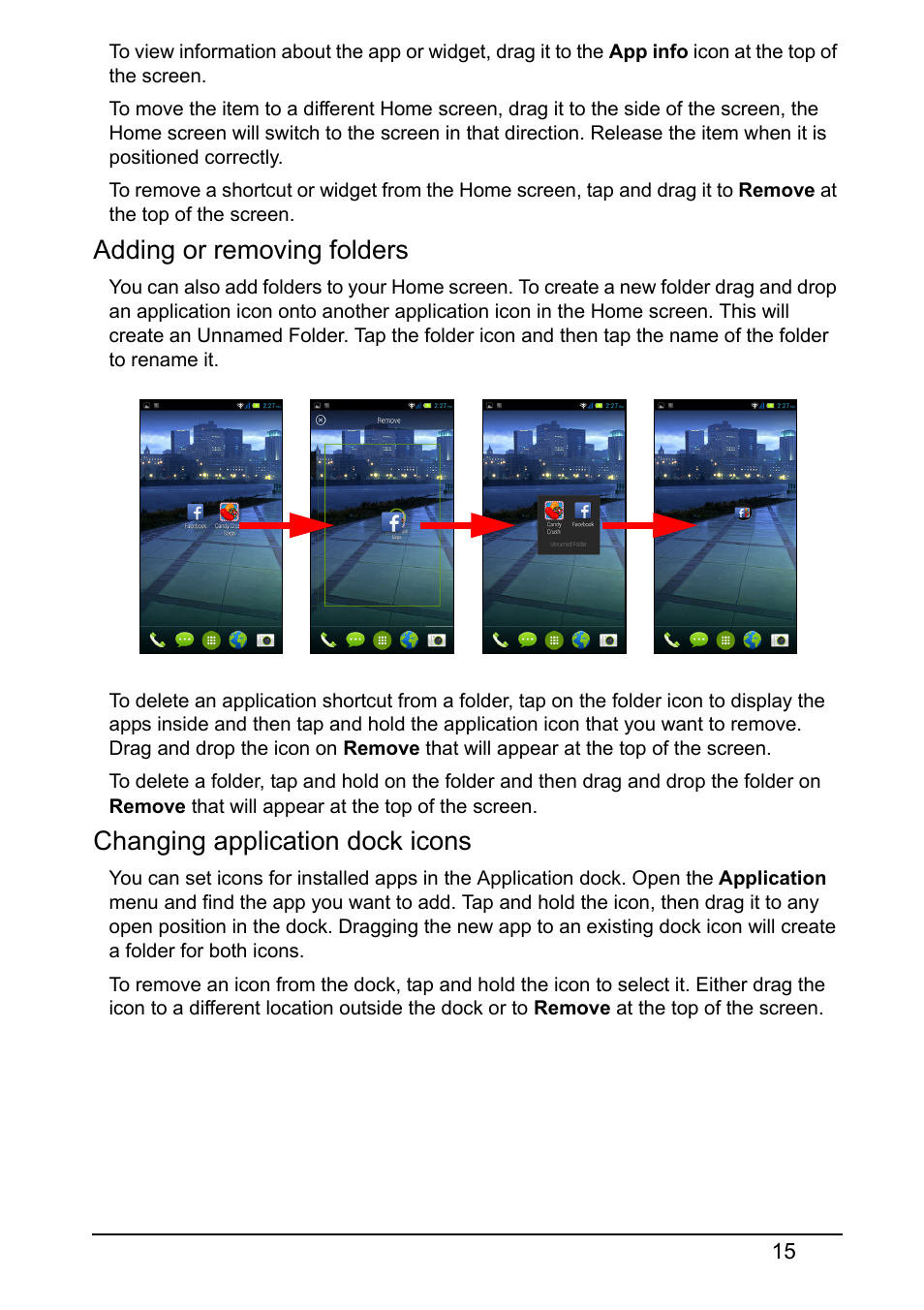 Adding or removing folders, Changing application dock icons | Acer E380 User Manual | Page 15 / 58