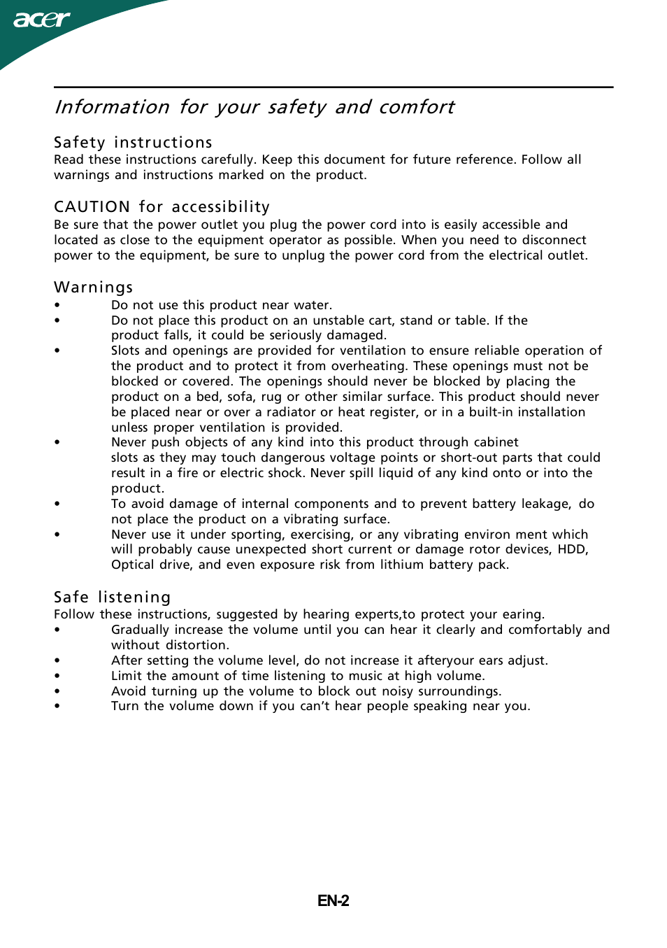 Information for your safety and, Comfort | Acer GD235HZ User Manual | Page 3 / 23