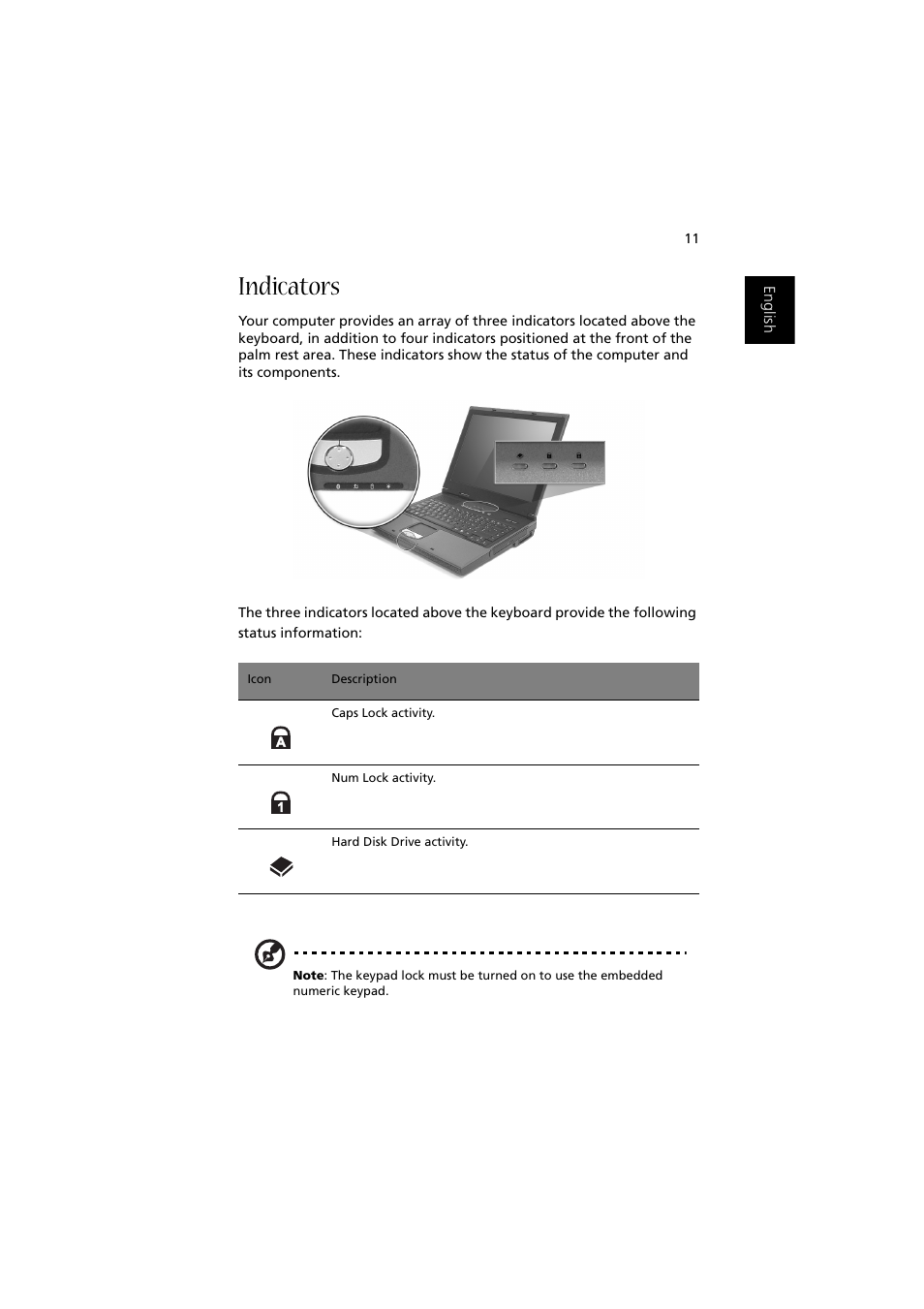 Indicators | Acer Aspire 1350 User Manual | Page 21 / 93