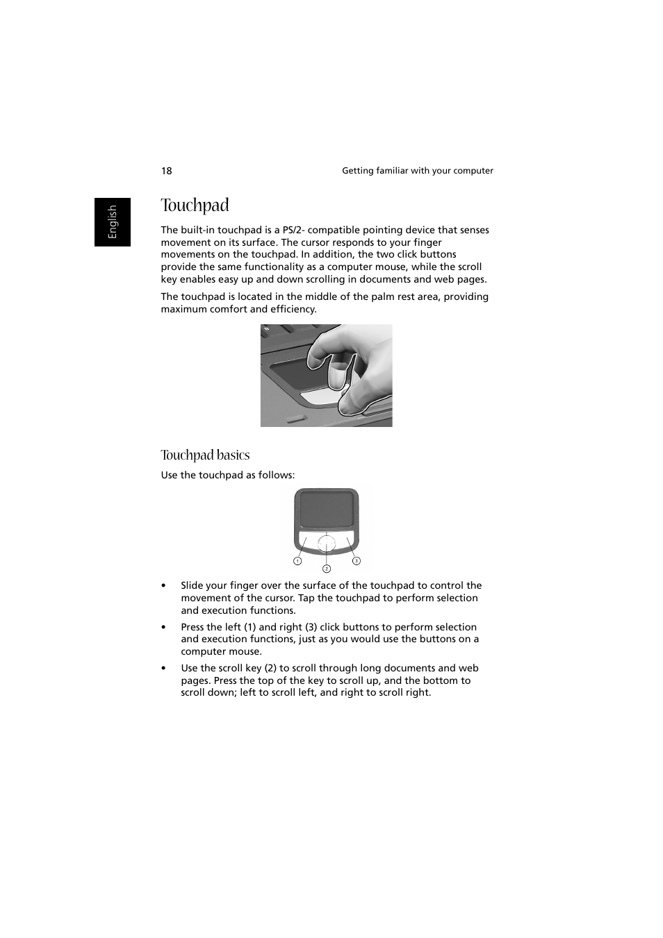 Touchpad, Touchpad basics | Acer Aspire 1350 User Manual | Page 28 / 93