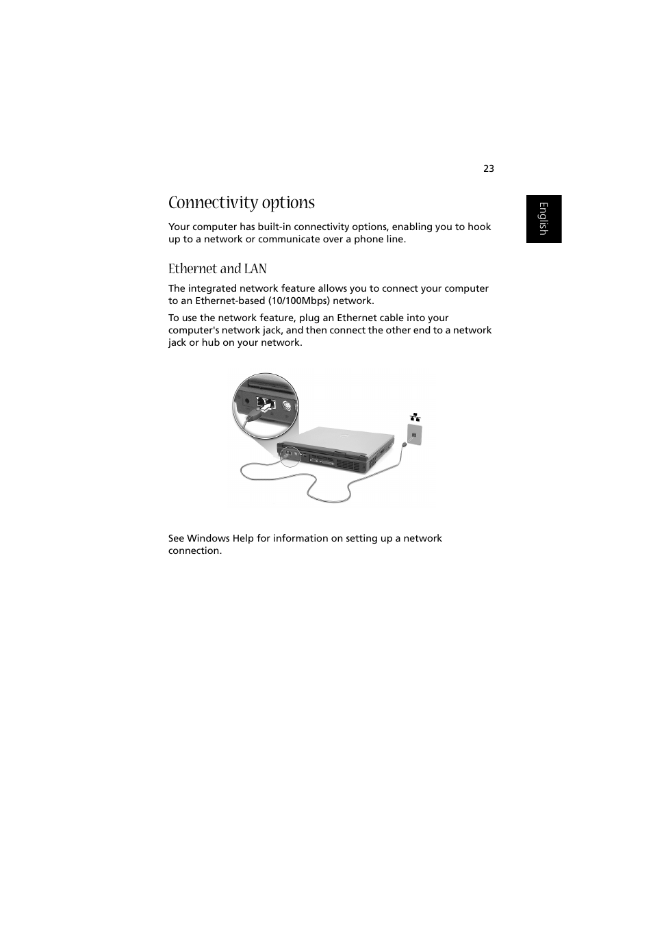 Connectivity options, Ethernet and lan | Acer Aspire 1350 User Manual | Page 33 / 93