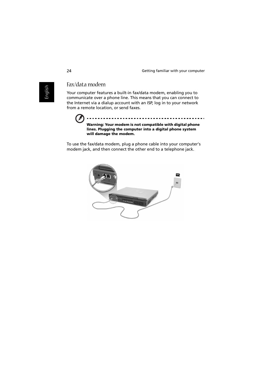 Fax/data modem | Acer Aspire 1350 User Manual | Page 34 / 93