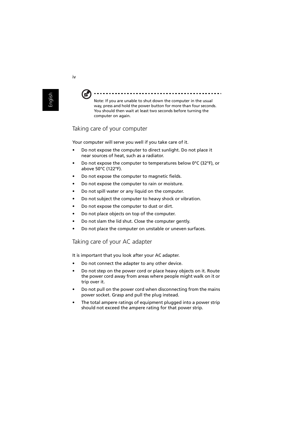 Taking care of your computer, Taking care of your ac adapter | Acer Aspire 1350 User Manual | Page 4 / 93