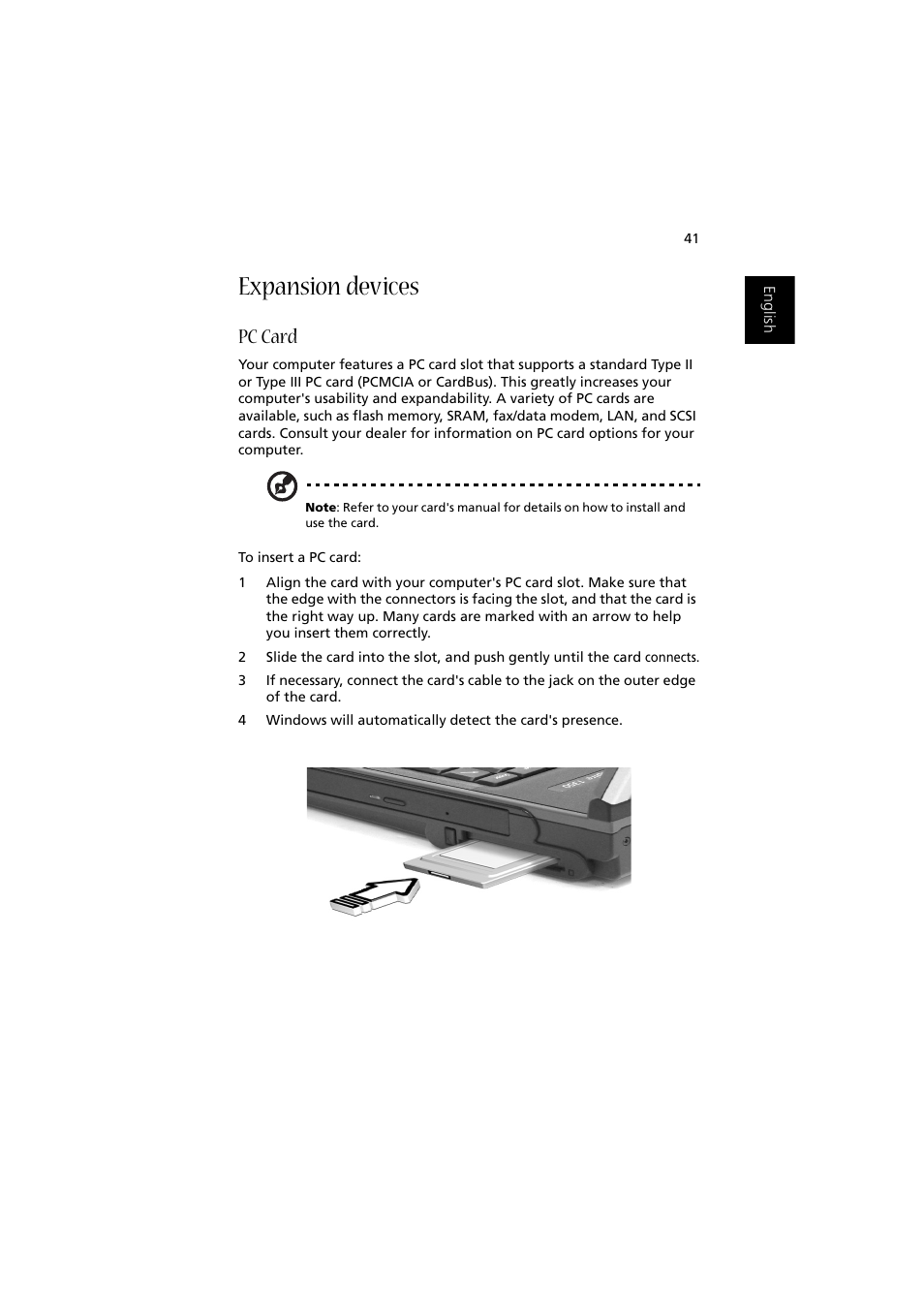 Expansion devices, Pc card | Acer Aspire 1350 User Manual | Page 51 / 93