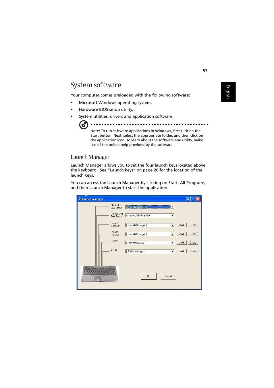 System software, Launch manager | Acer Aspire 1350 User Manual | Page 67 / 93