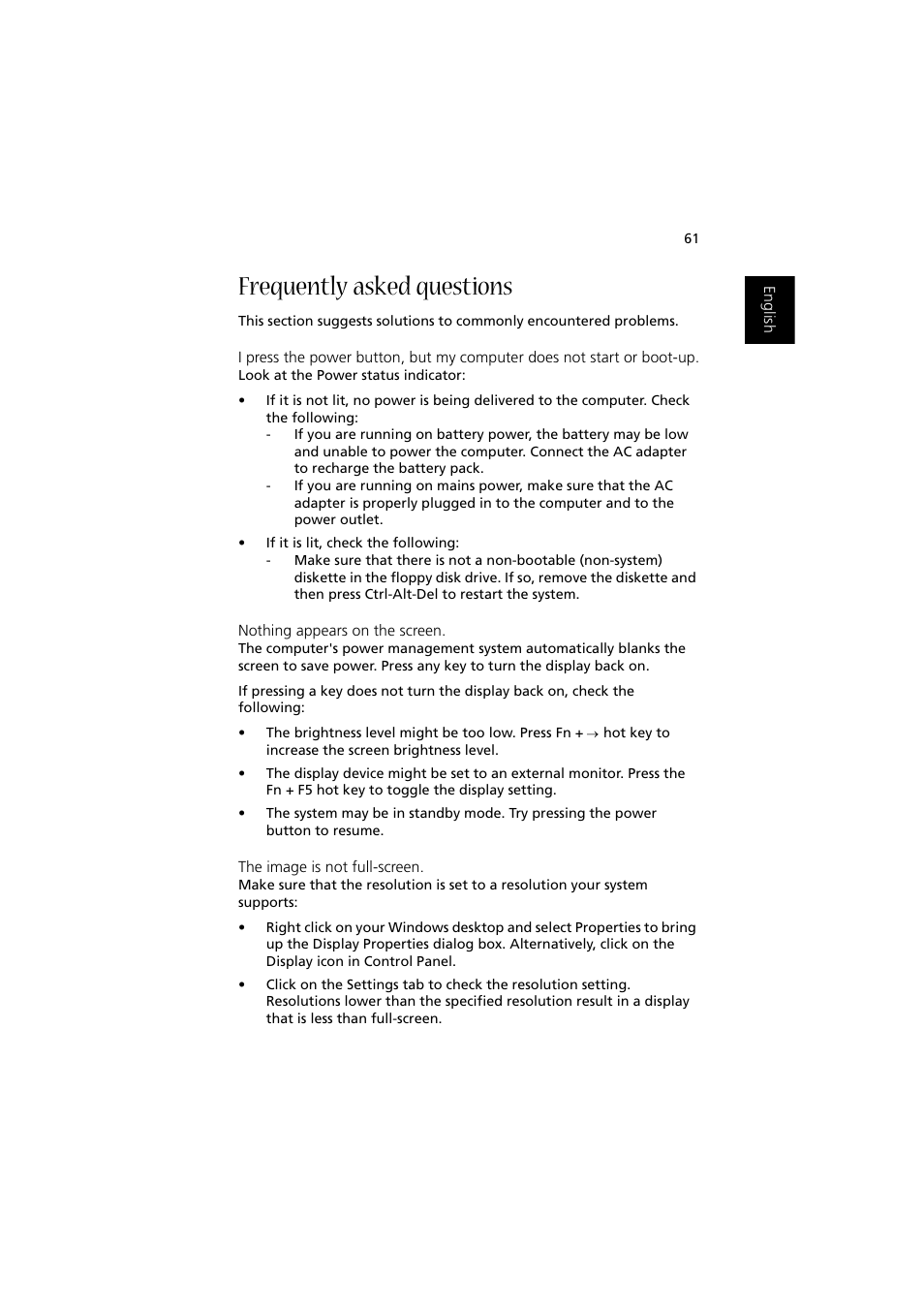 Frequently asked questions | Acer Aspire 1350 User Manual | Page 71 / 93