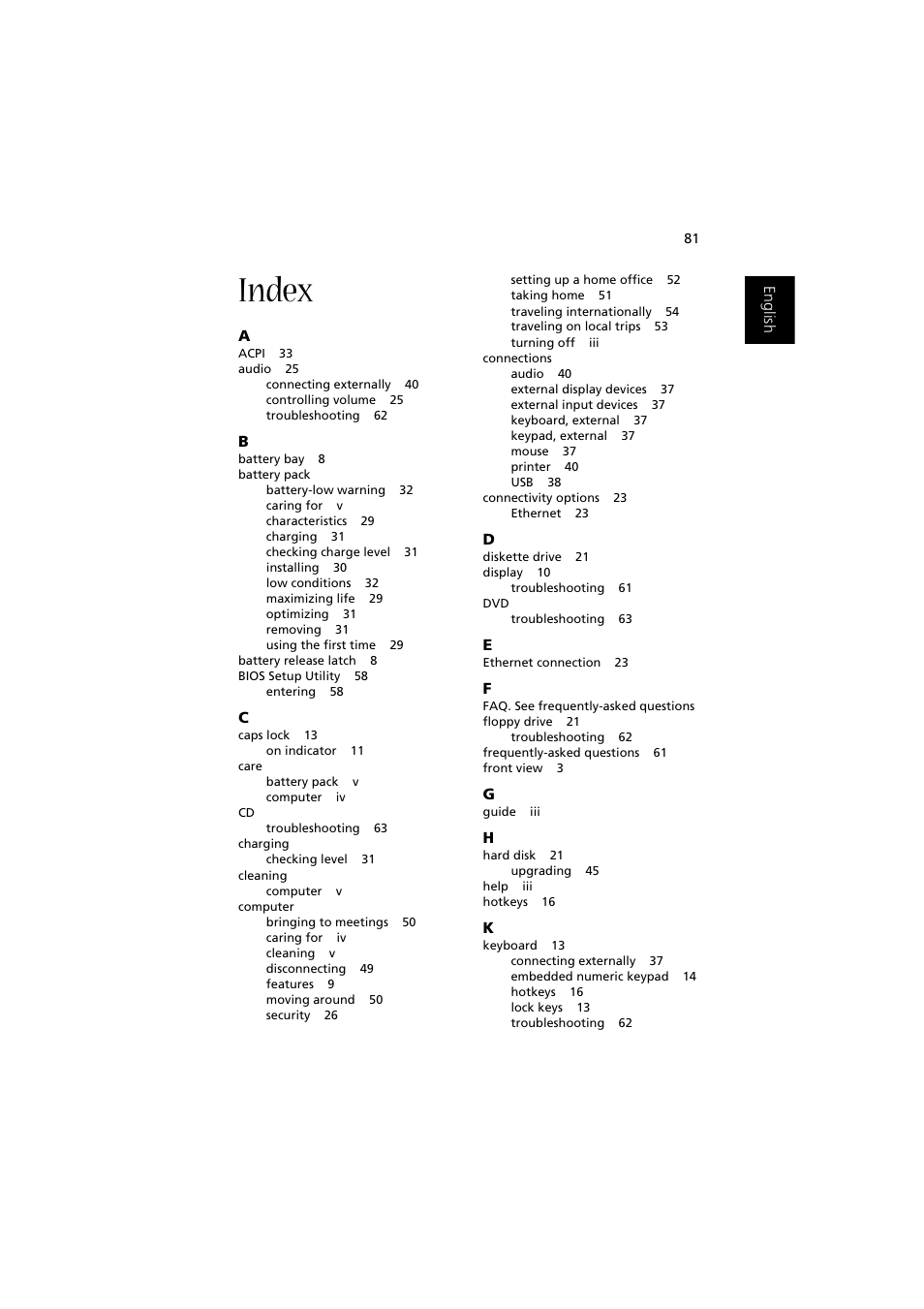 Index | Acer Aspire 1350 User Manual | Page 91 / 93