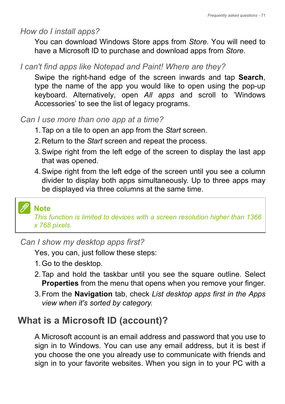 What is a microsoft id (account) | Acer Aspire V5-122P User Manual | Page 71 / 85