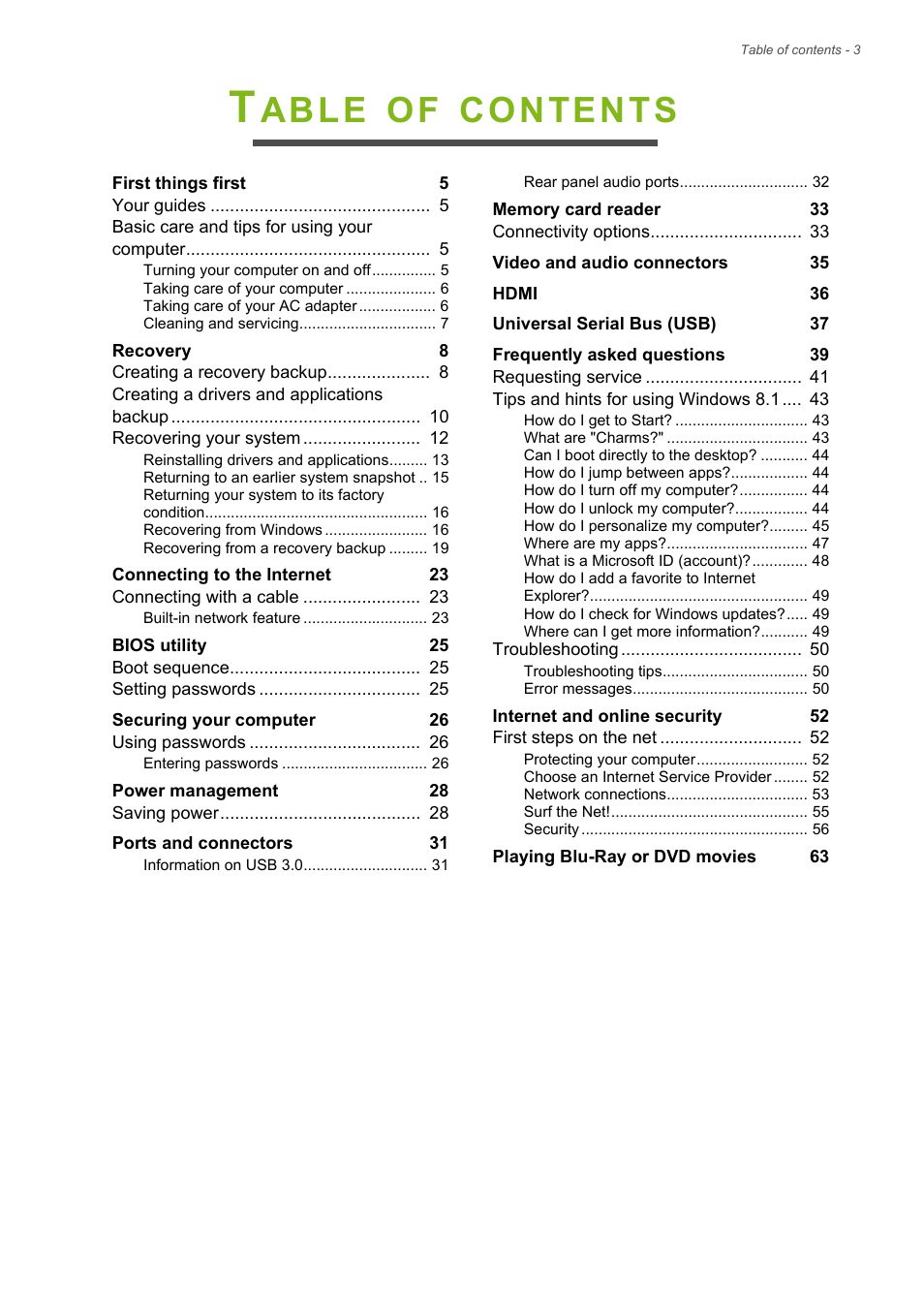 Acer Aspire ZC-105 User Manual | Page 3 / 63