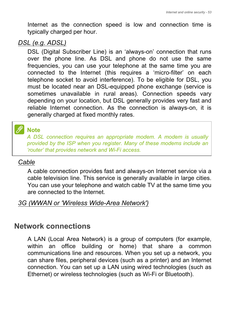 Network connections | Acer Aspire ZC-105 User Manual | Page 53 / 63