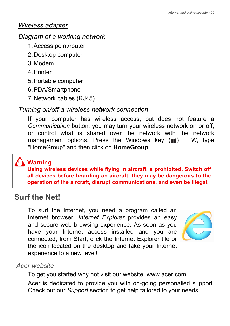 Surf the net | Acer Aspire ZC-105 User Manual | Page 55 / 63