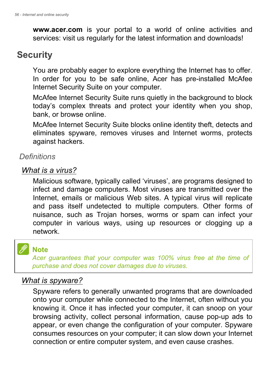 Security | Acer Aspire ZC-105 User Manual | Page 56 / 63