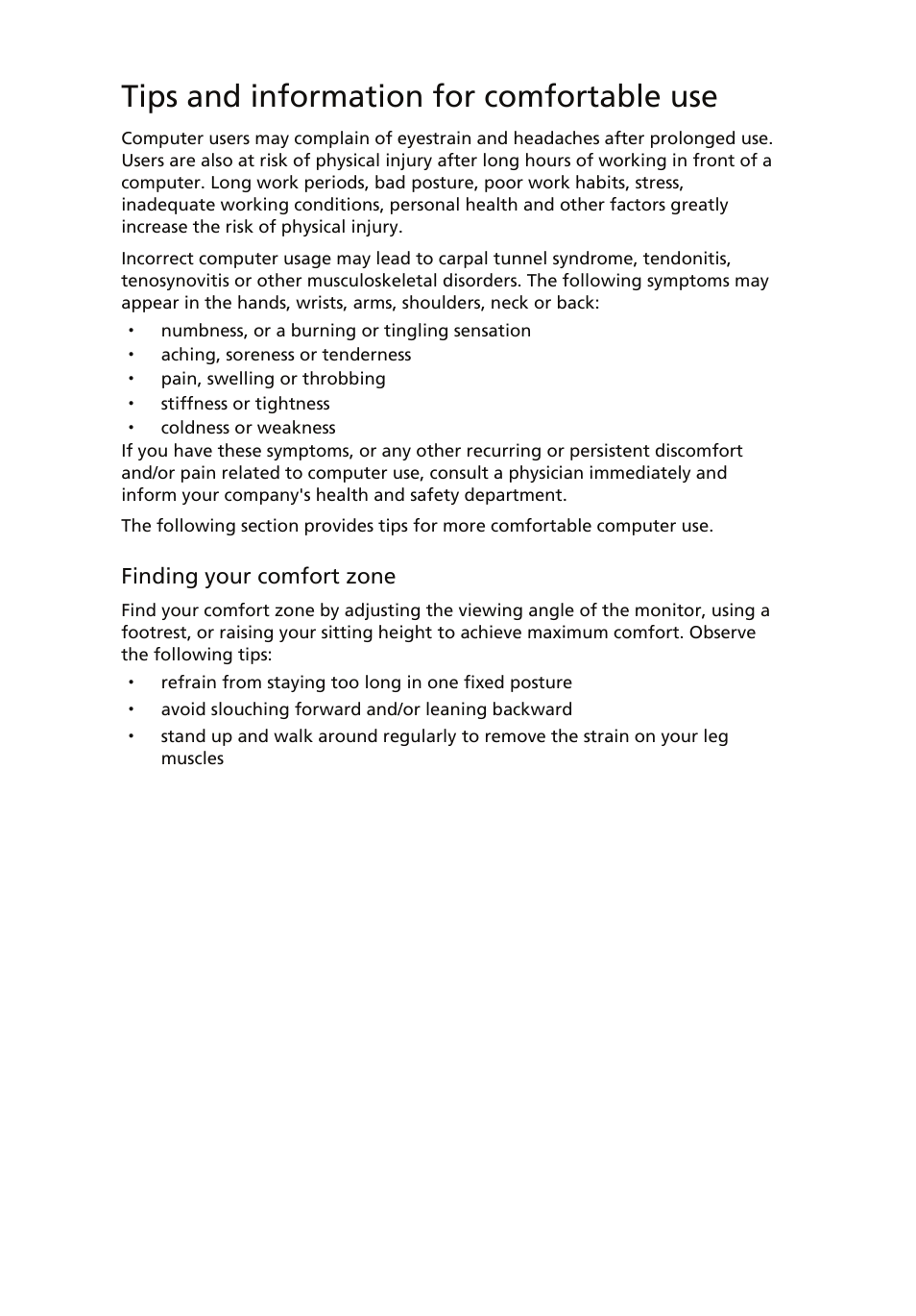 Tips and information for comfortable use | Acer V213HV User Manual | Page 8 / 28