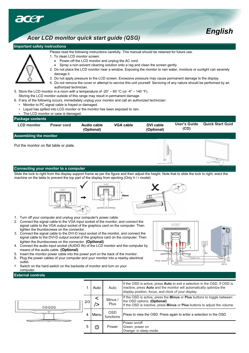 Acer AL2423W User Manual | 1 page