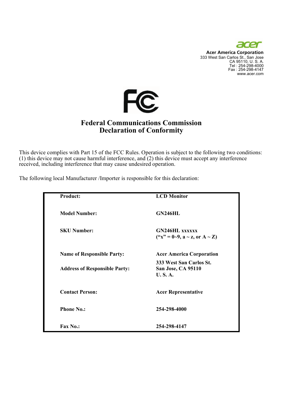 Acer GN246HL User Manual | Page 23 / 37