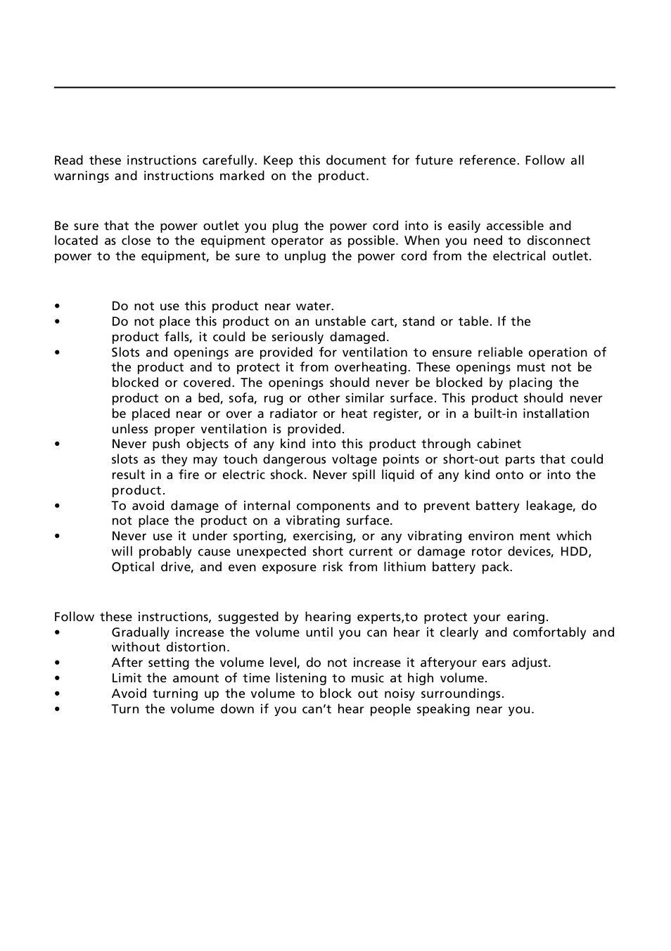 Information for your safety and comfort, En-2, Safety instructions | Caution for accessibility, Warnings, Safe listening | Acer GN246HL User Manual | Page 3 / 37