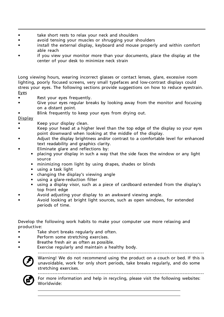 En-4, Taking care of your vision, Developing good work habits | Acer GN246HL User Manual | Page 5 / 37