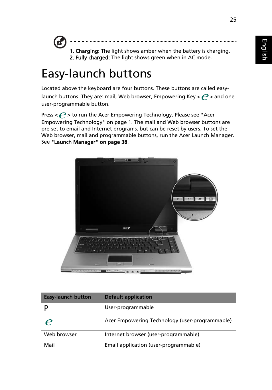 Easy-launch buttons | Acer TravelMate 2440 User Manual | Page 39 / 90