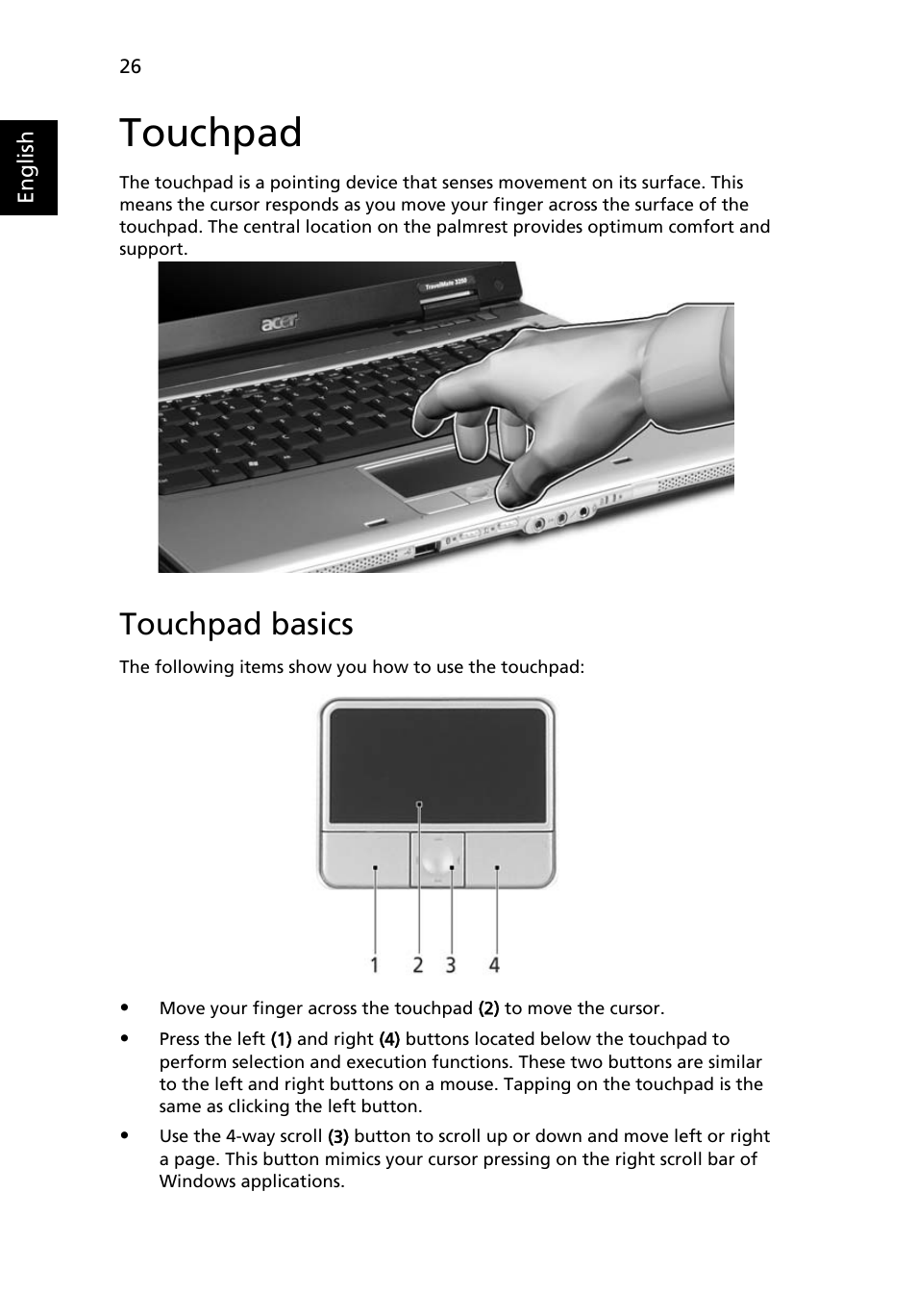 Touchpad, Touchpad basics | Acer TravelMate 2440 User Manual | Page 40 / 90