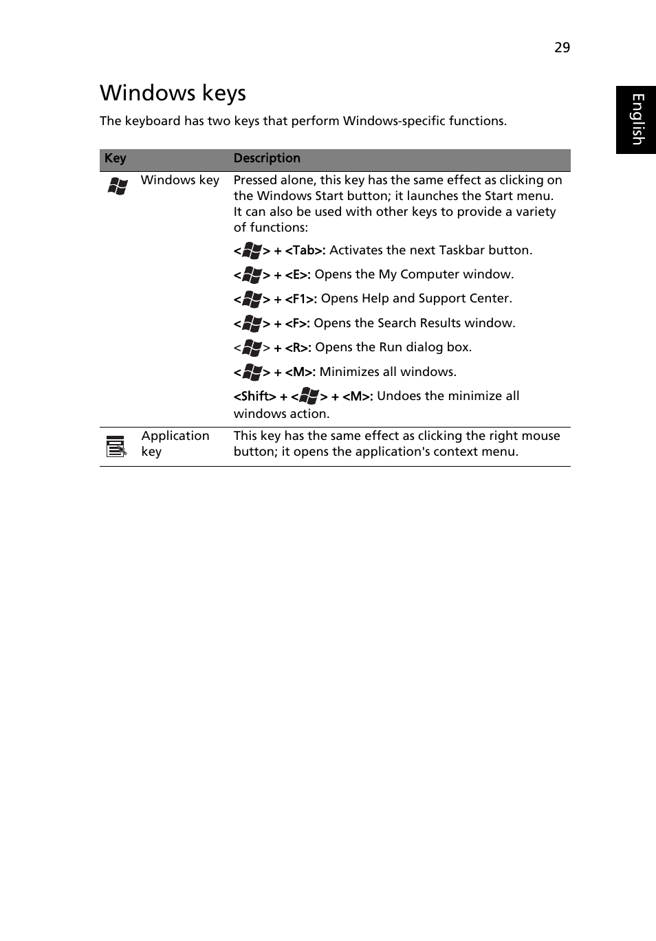 Windows keys | Acer TravelMate 2440 User Manual | Page 43 / 90