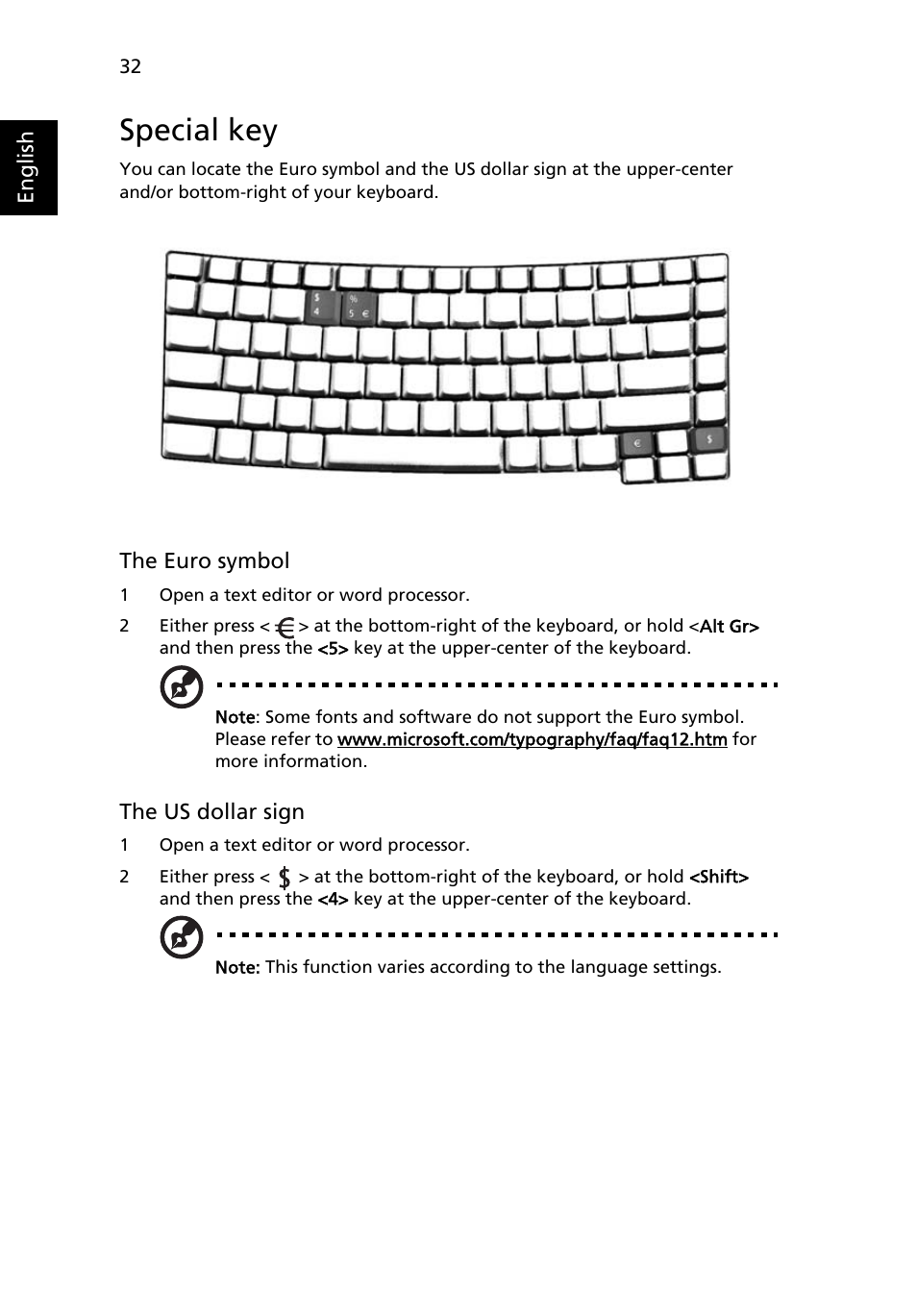 Special key | Acer TravelMate 2440 User Manual | Page 46 / 90