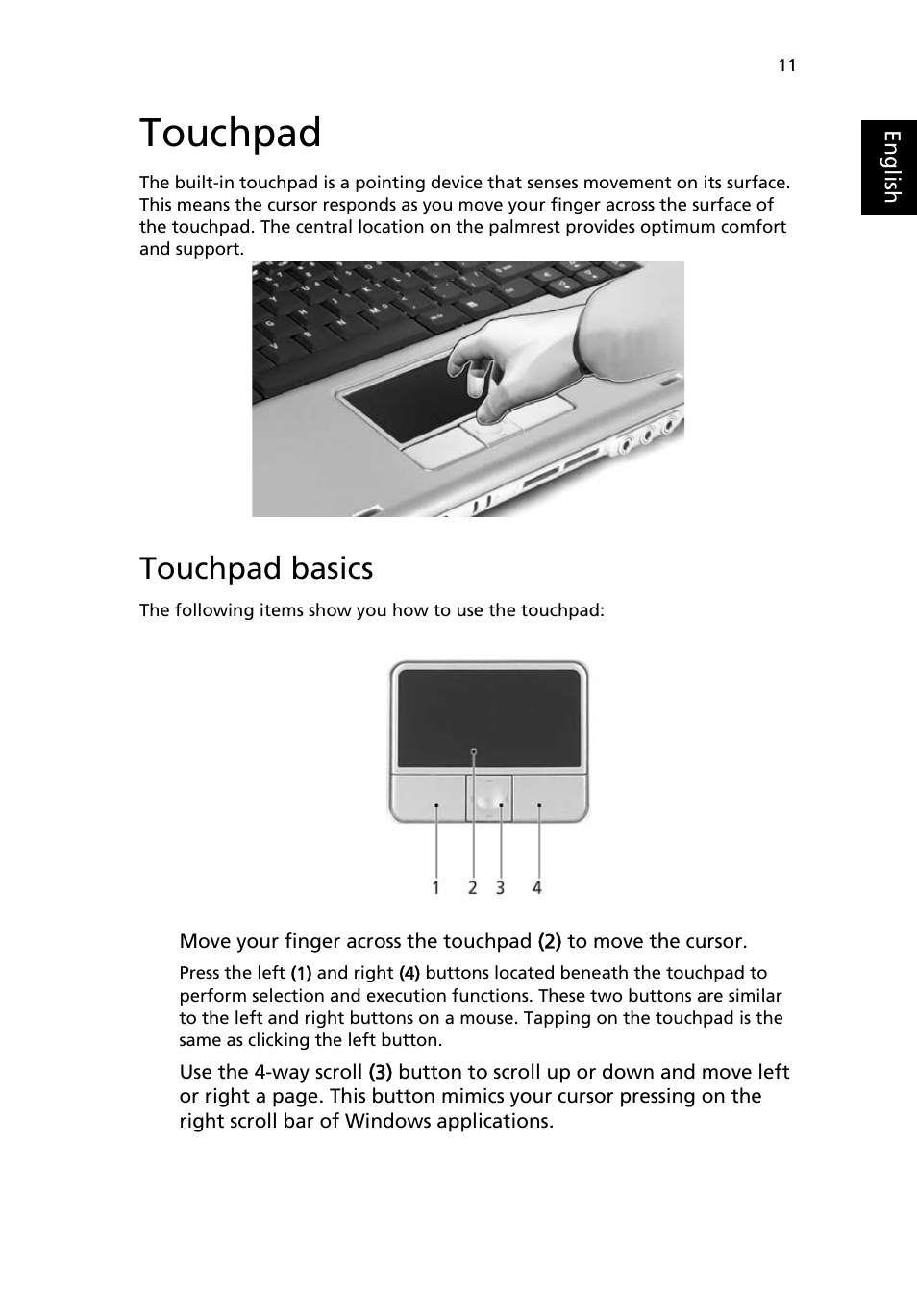 Touchpad, Touchpad basics | Acer Aspire 3000 User Manual | Page 17 / 34