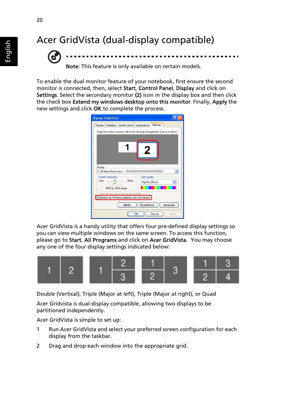 Acer gridvista (dual-display compatible) | Acer Aspire 3000 User Manual | Page 26 / 34