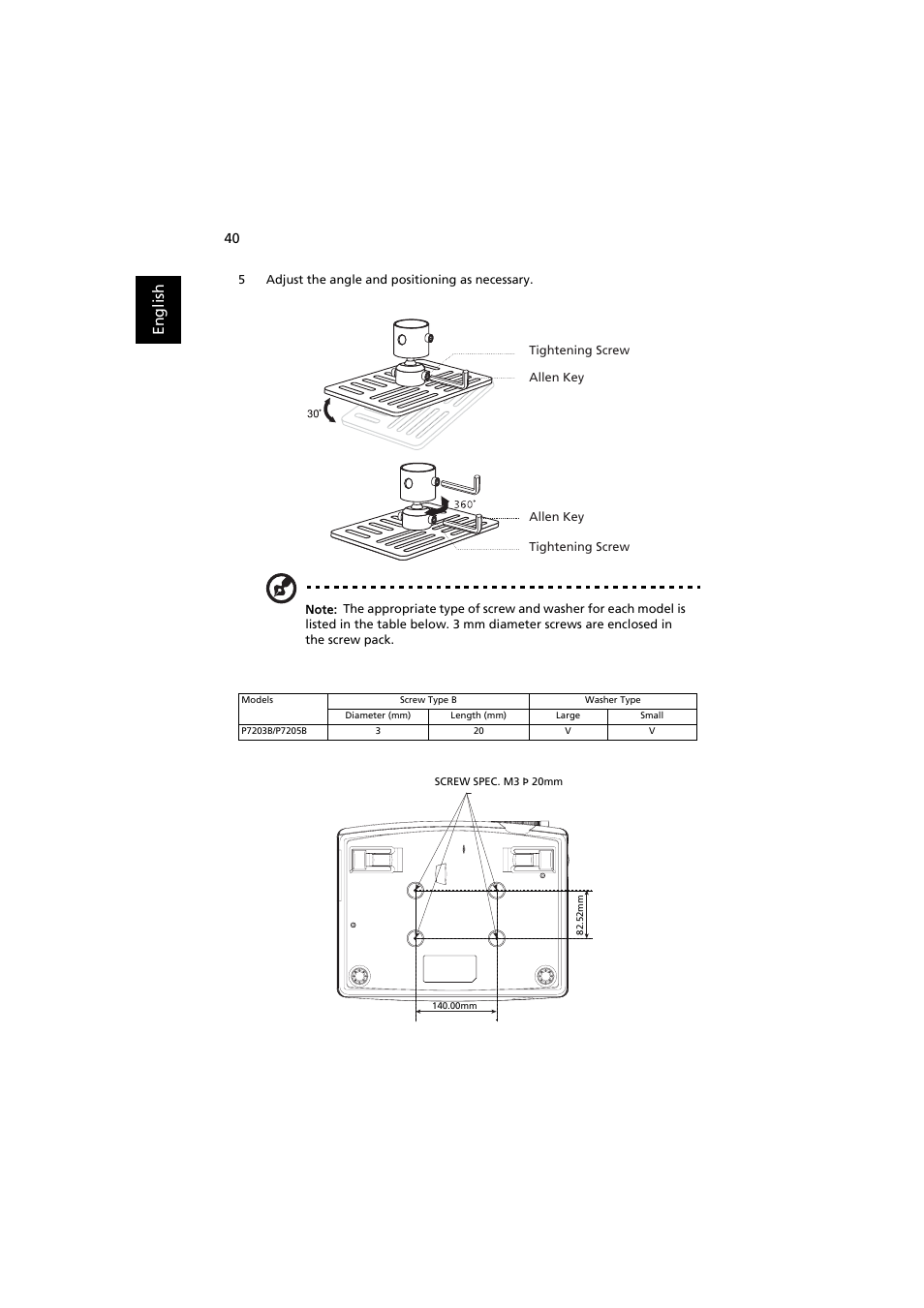 En gl ish | Acer P7203B User Manual | Page 50 / 61