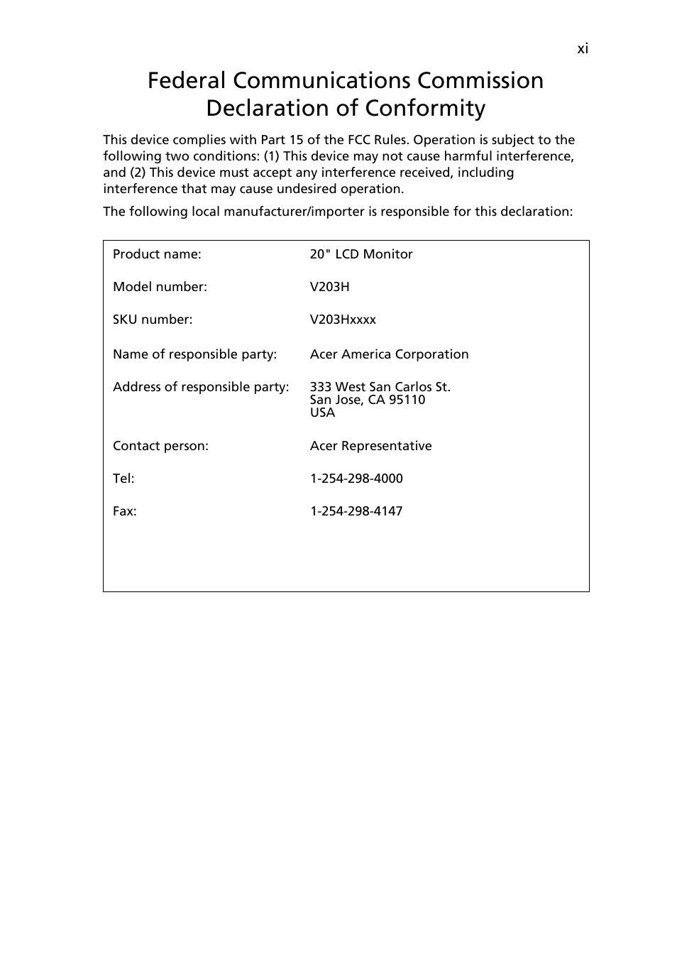 Acer V203H User Manual | Page 11 / 28