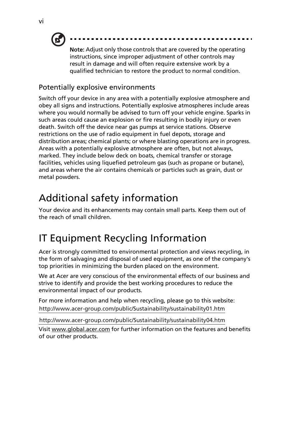 Additional safety information, It equipment recycling information | Acer V203H User Manual | Page 6 / 28