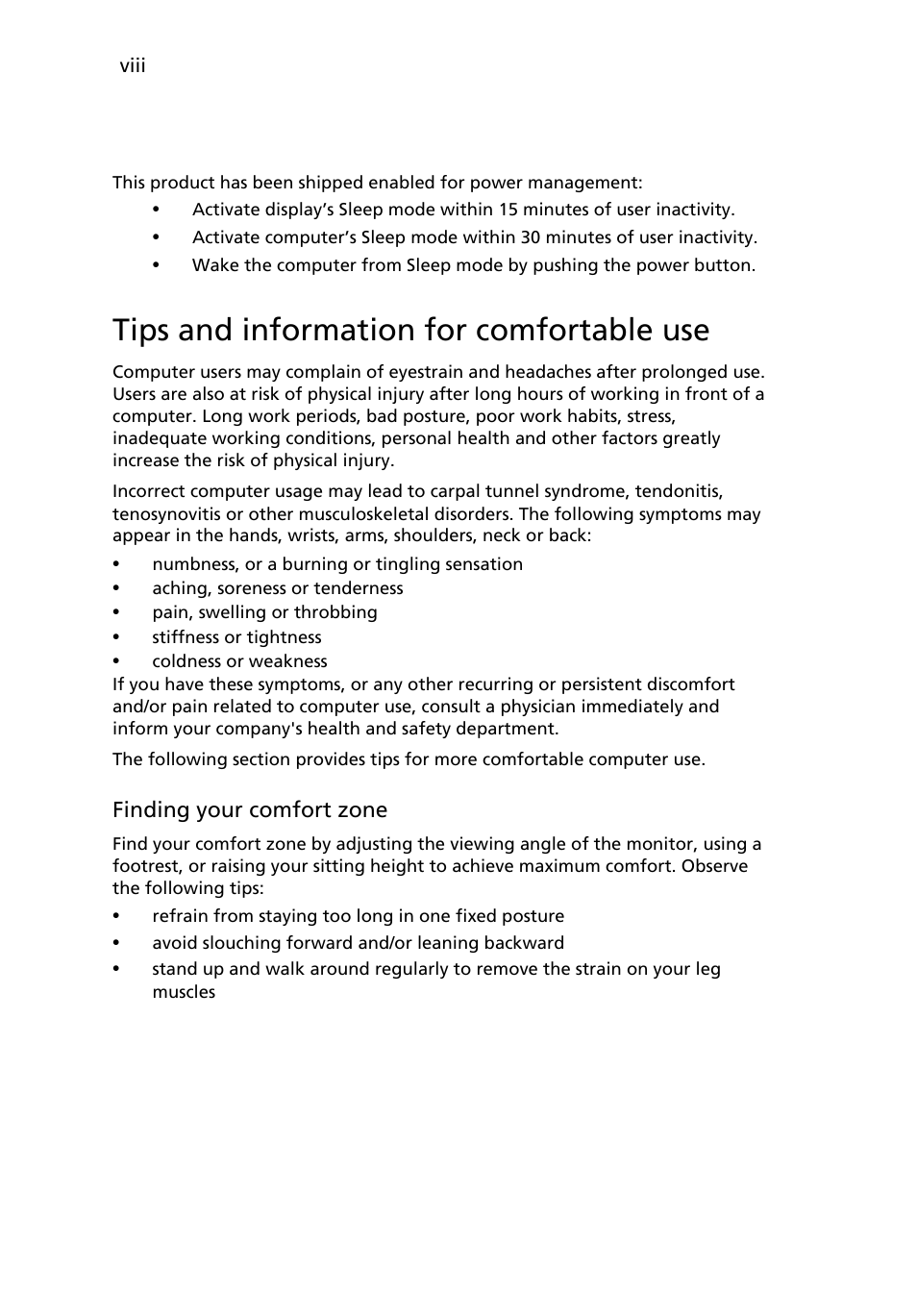 Tips and information for comfortable use | Acer V203H User Manual | Page 8 / 28