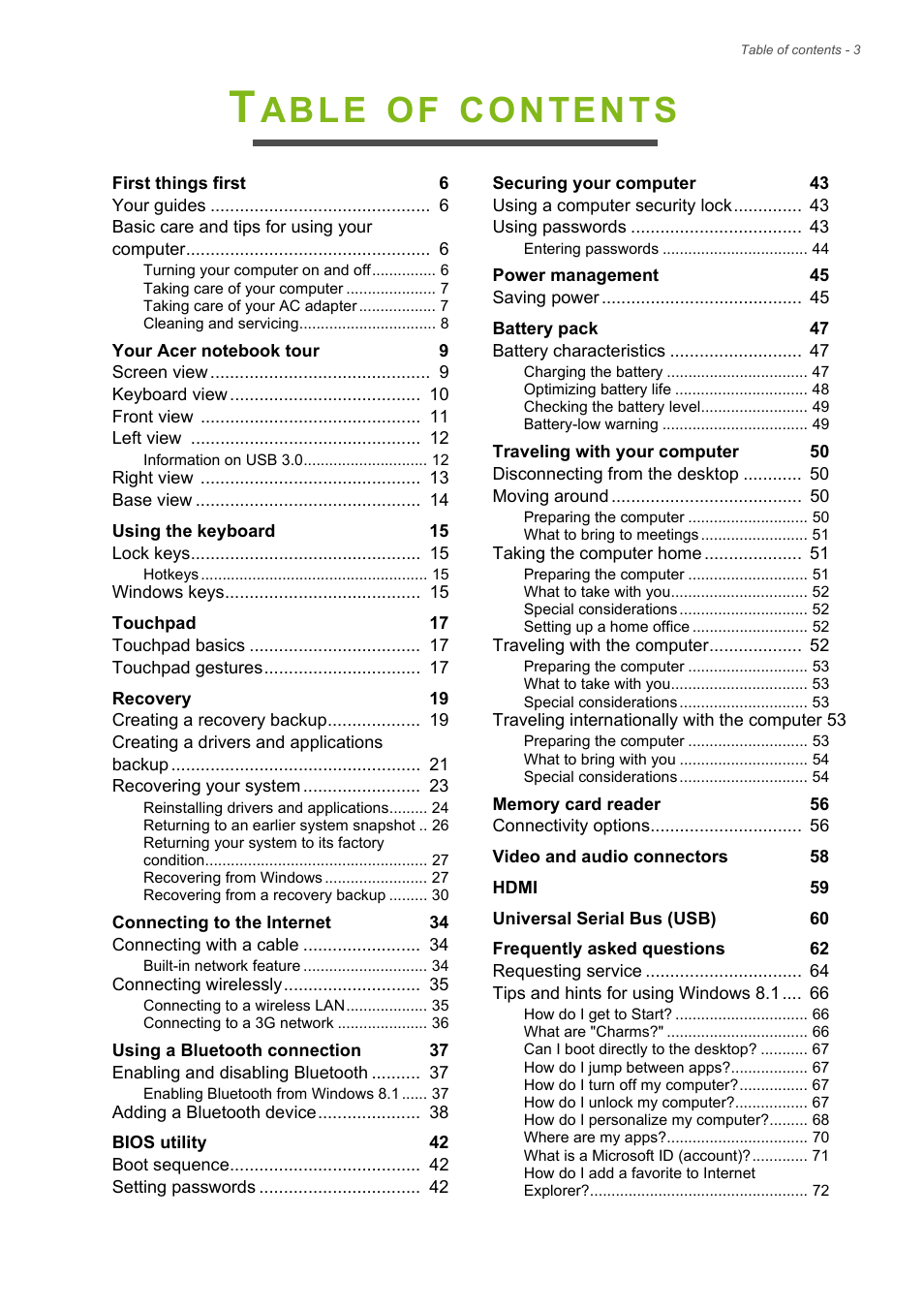 Acer Aspire E1-732G User Manual | Page 3 / 86