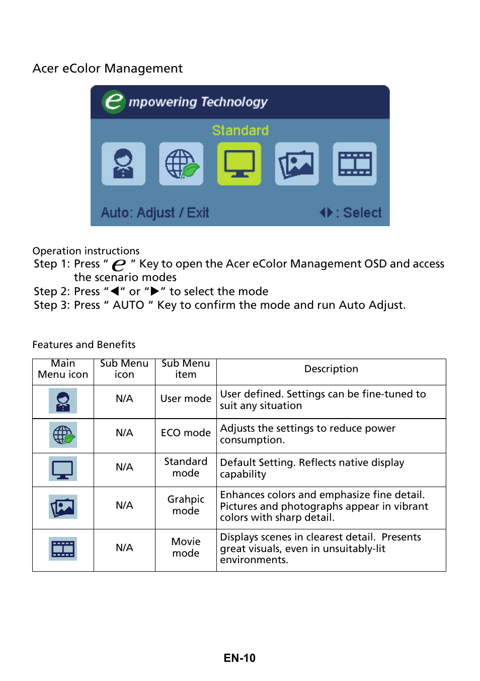 Acer ecolor management | Acer S271HL User Manual | Page 19 / 27