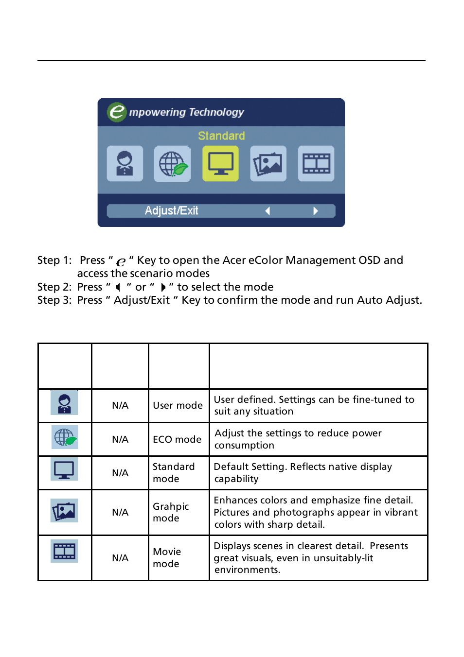 Acer ecolor management, Features and benefits, Operation instructions | Acer G245HQL User Manual | Page 15 / 23