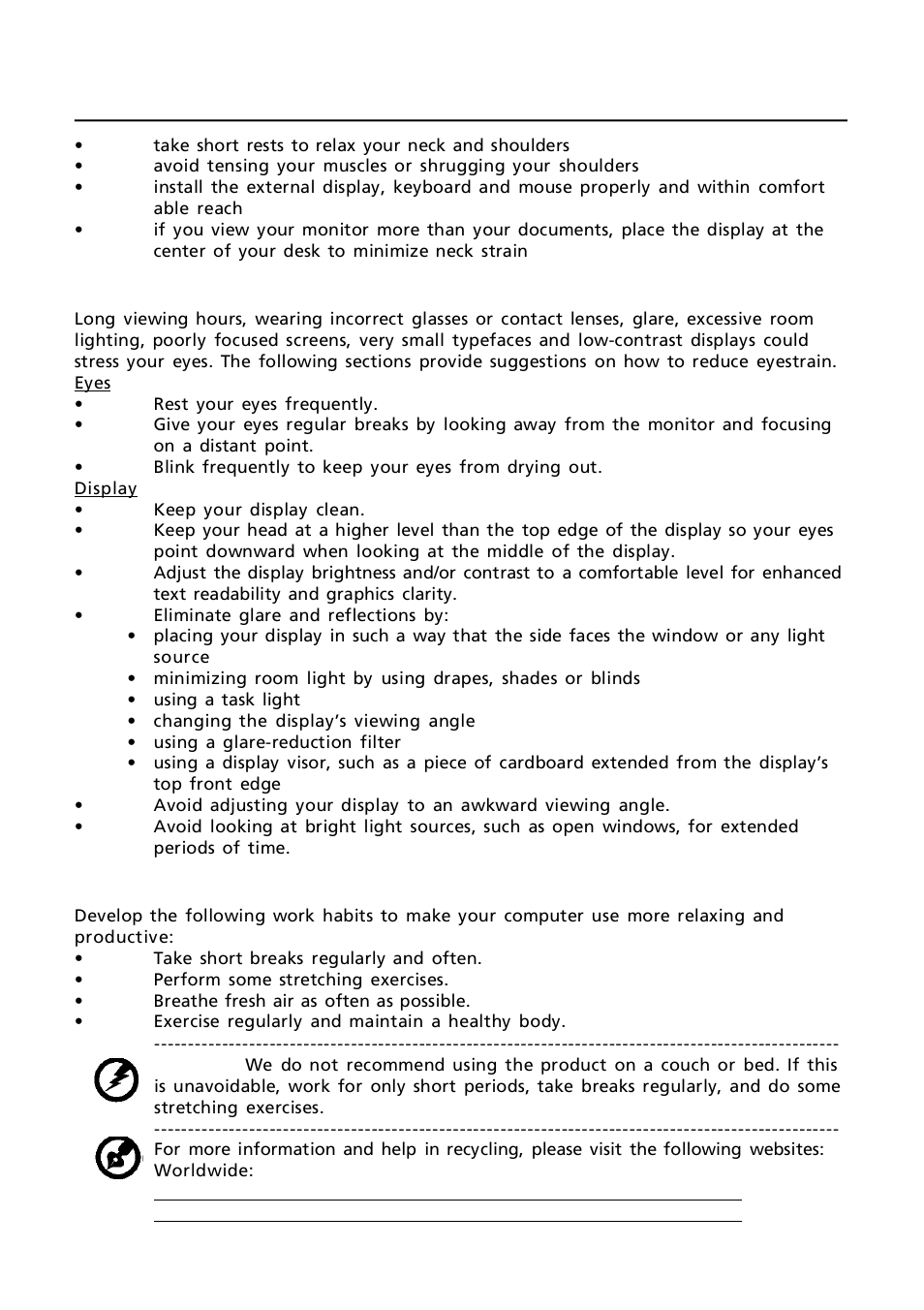 En-4, Taking care of your vision, Developing good work habits | Acer G245HQL User Manual | Page 5 / 23