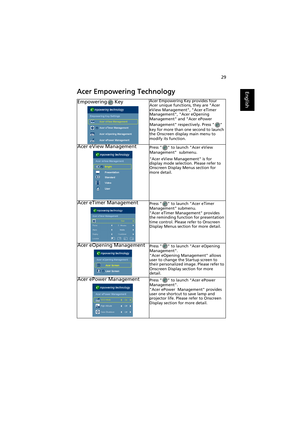 Acer empowering technology | Acer P5271i User Manual | Page 39 / 69
