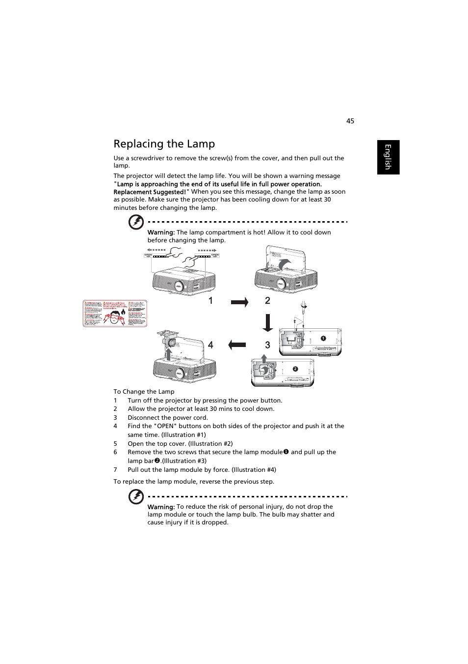 Replacing the lamp | Acer P5271i User Manual | Page 55 / 69