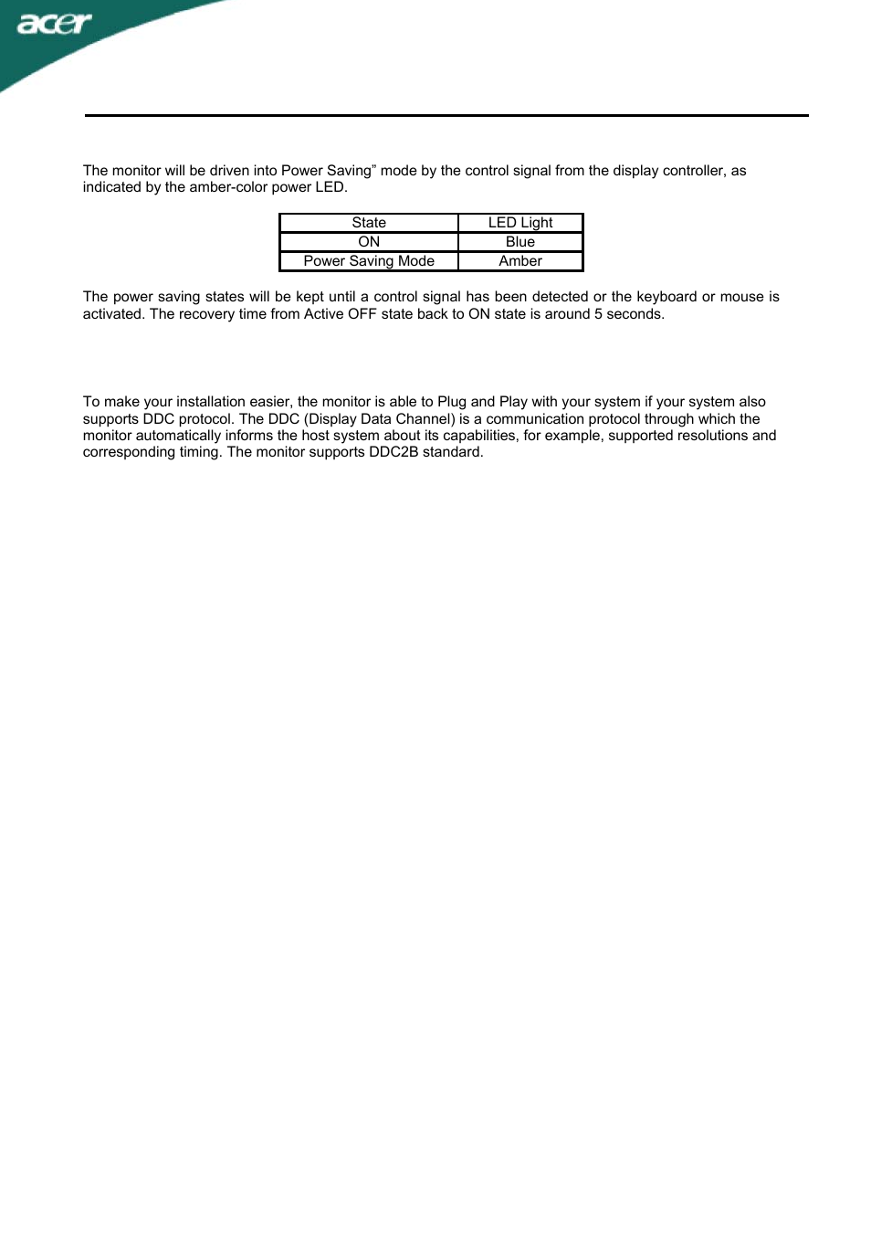 Power saving, T230h | Acer T230H User Manual | Page 11 / 23
