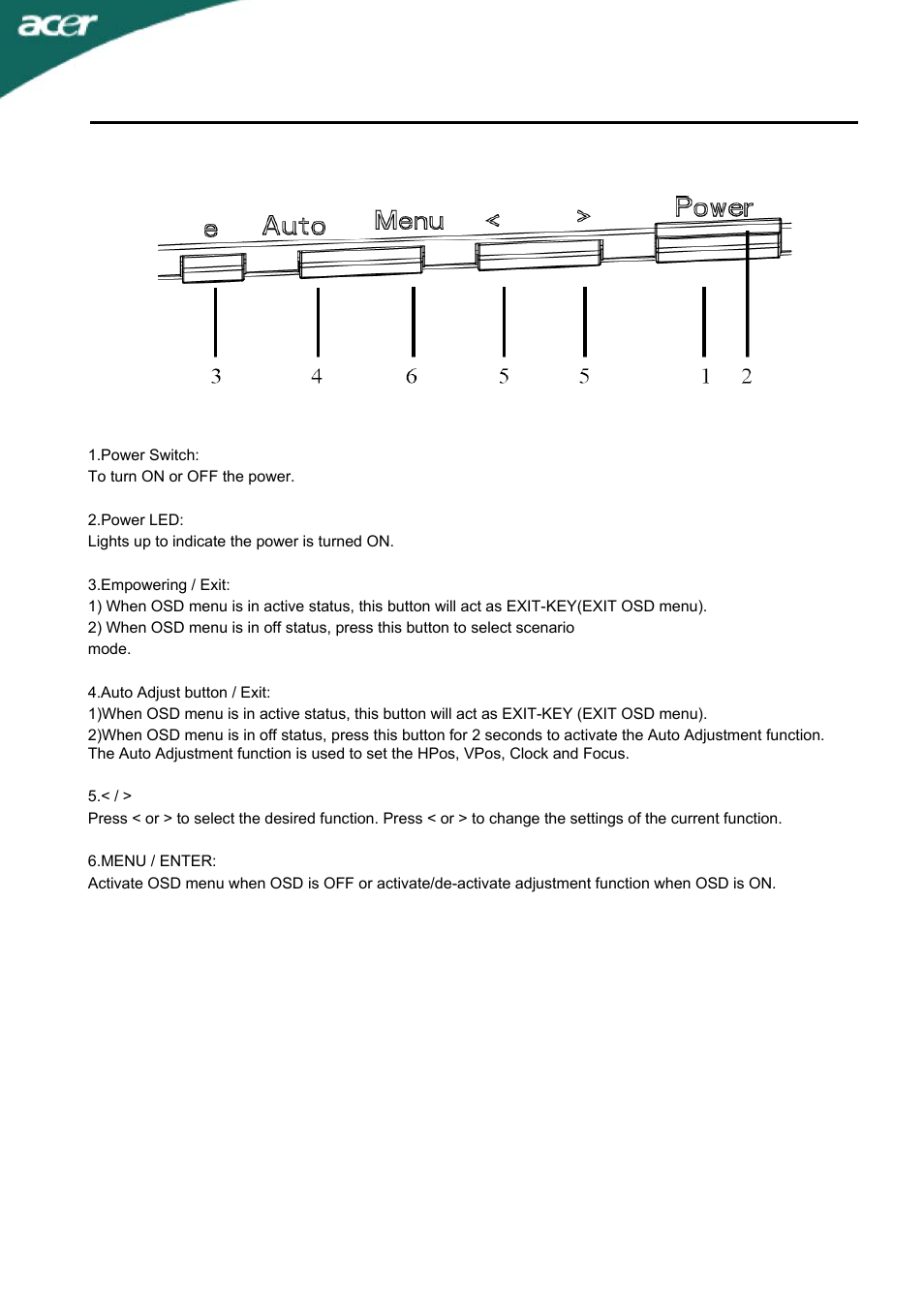 User controls | Acer T230H User Manual | Page 16 / 23