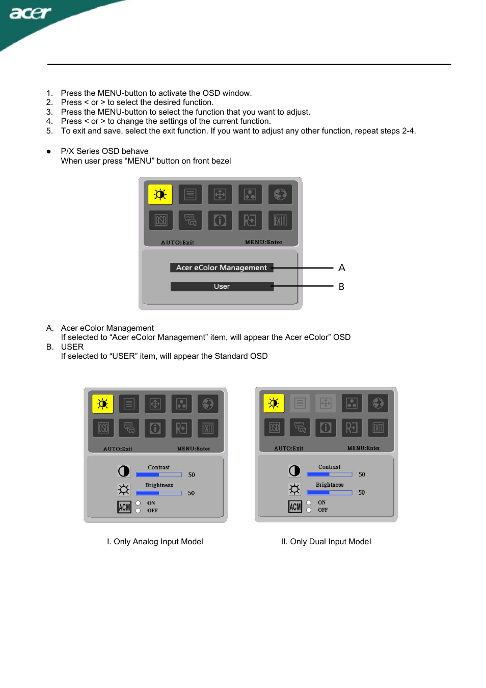 How to adjust a setting, T230h | Acer T230H User Manual | Page 17 / 23