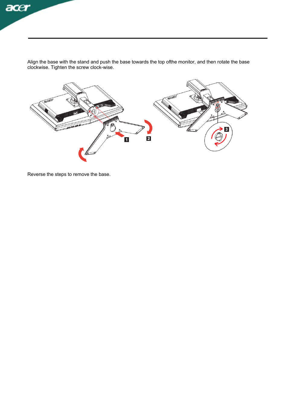 Attaching / removing the base | Acer T230H User Manual | Page 7 / 23