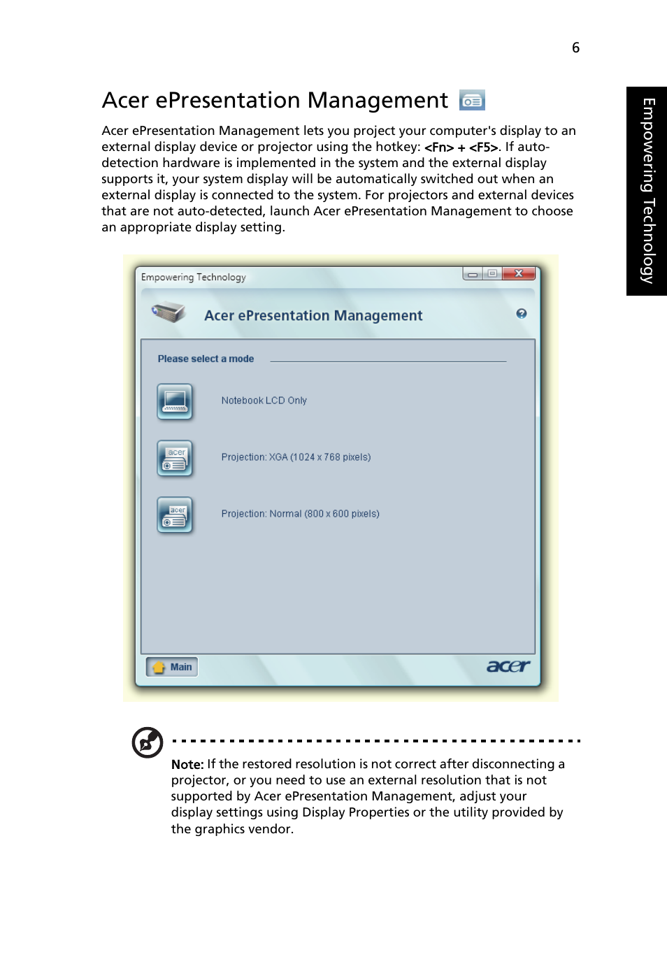 Acer epresentation management | Acer Extensa 5610 User Manual | Page 23 / 96