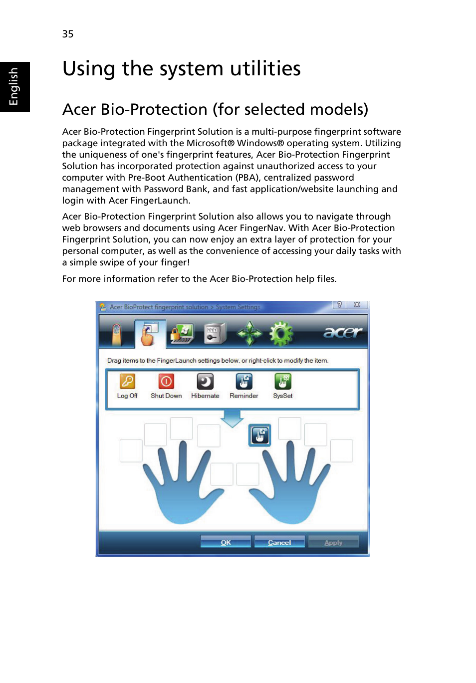 Using the system utilities, Acer bio-protection (for selected models) | Acer Extensa 5610 User Manual | Page 52 / 96